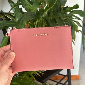 Michael Kors Pink Wallet Sleek skinny flat zipper mauve pink 8x5.75 rose gold